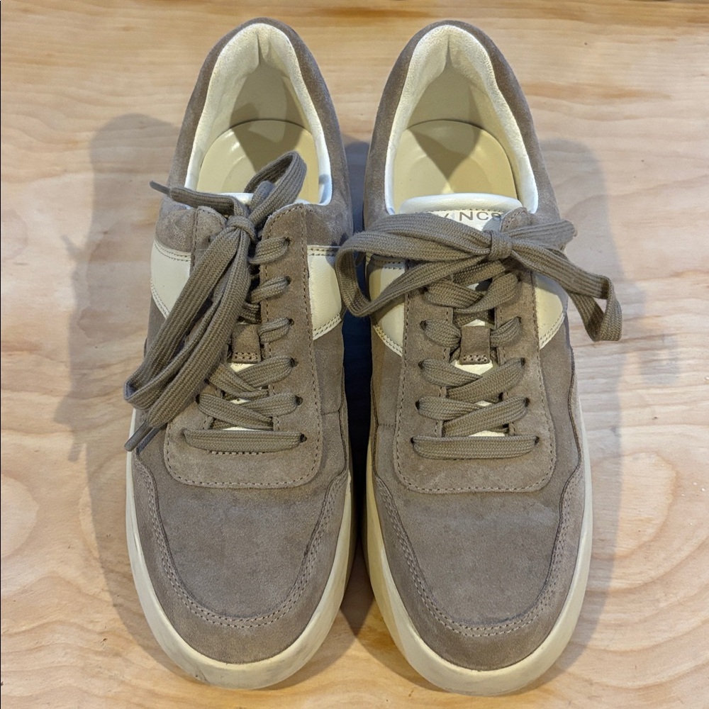 Vince Warren Suede Platform Sneakers Two Tone Neutral NEW Size 6